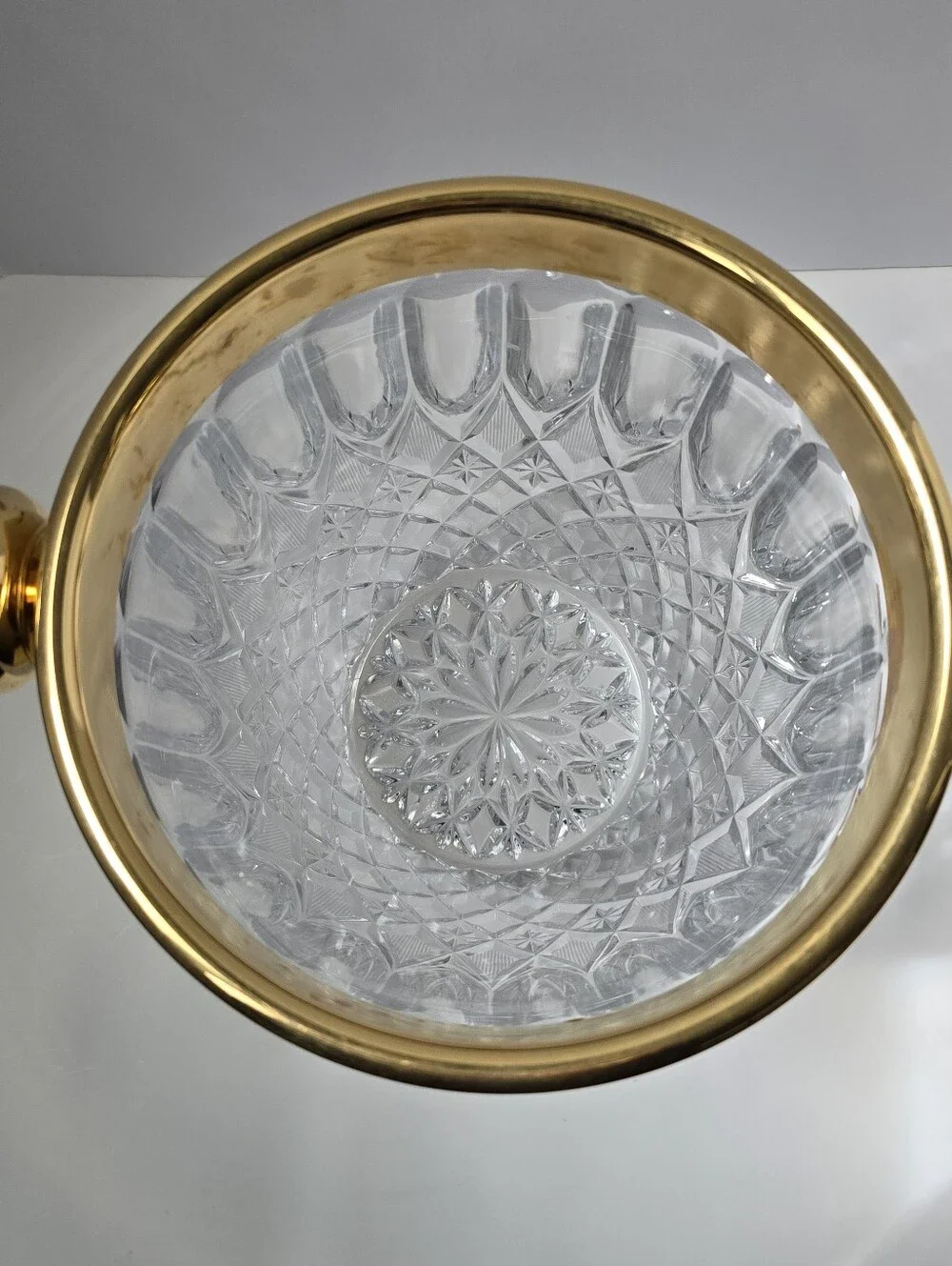 Heavy Crystal Pressed Glass Champagne Bucket With Gold Colored Rim W/Blemishes